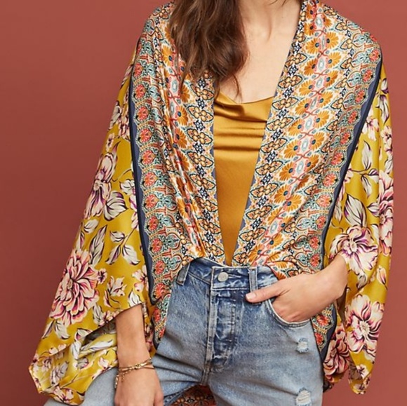 Anthropologie Accessories - Anthropologie Kachel Floral Silk Cocoon Kimono